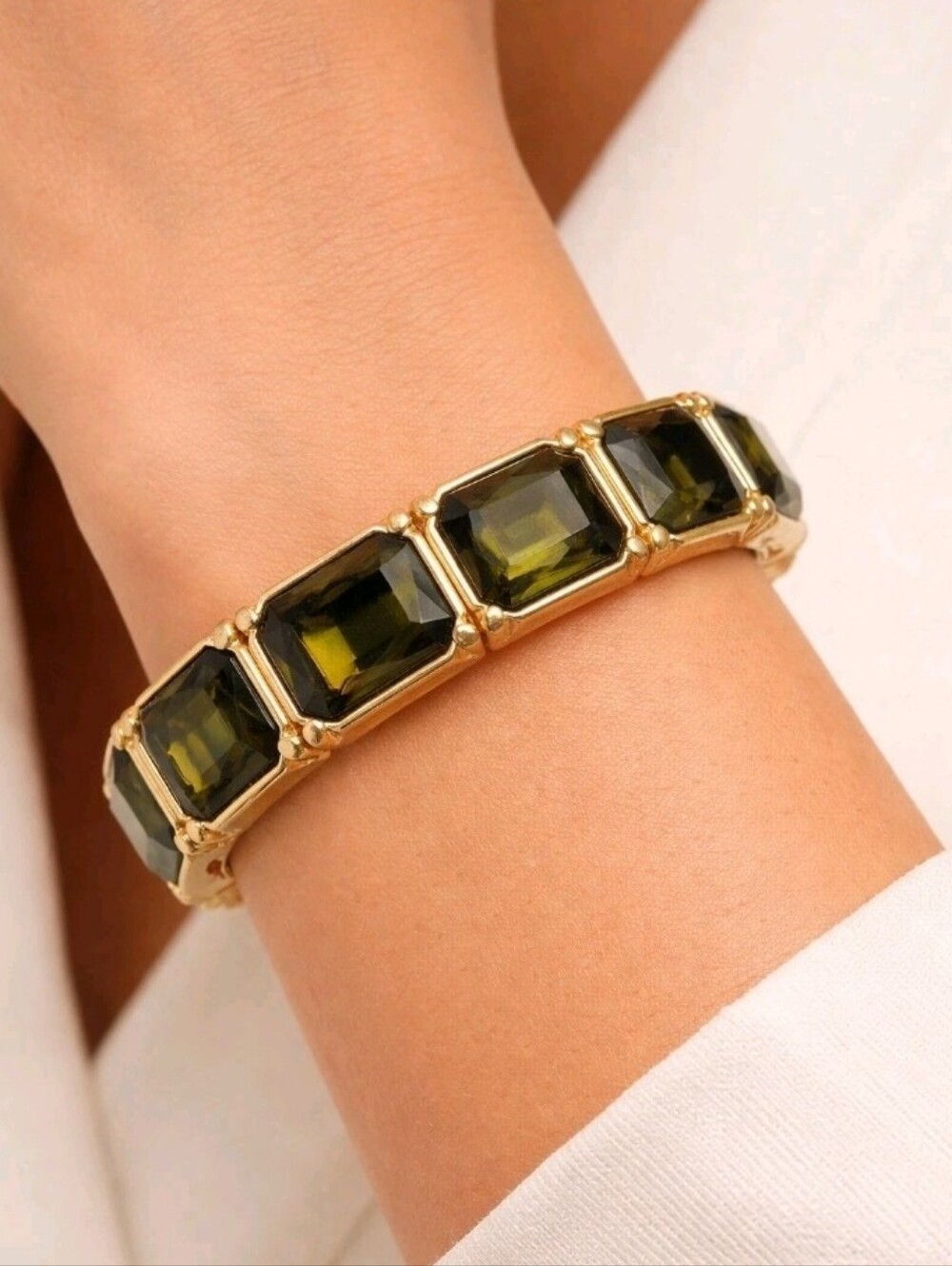 Lia Sophia Goldtone Versailles Olivine Emerald Cut Crystal Bracelet